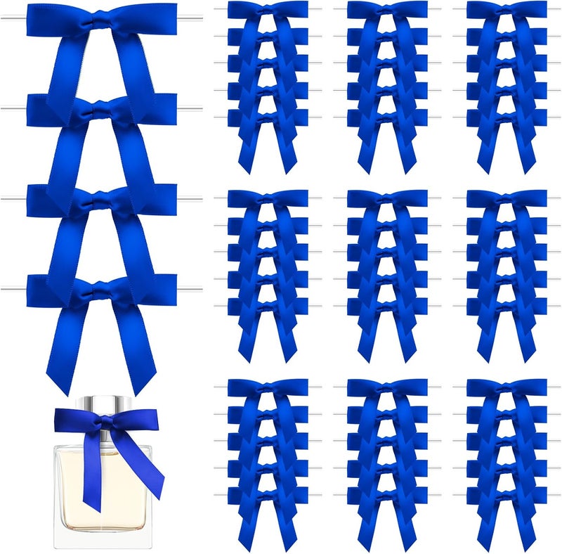 Sokfone 50 Counts Blue Satin Ribbon Bows - Twist Tie Design for Gift Wrapping Treat Bags, Gift Bags, Bridal Shower Decor, Bakery Candy Bags and Package Decorating Ribbon Bow - Image 1